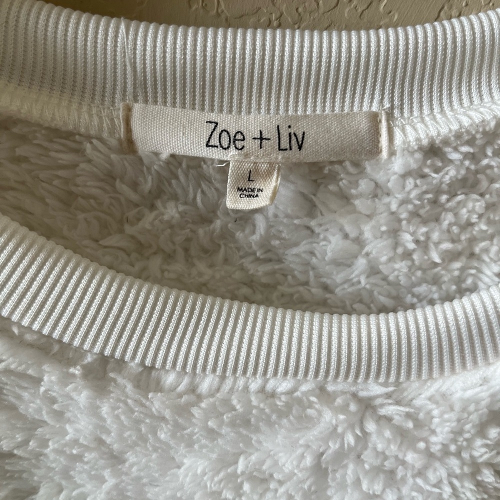 Zoe + Liv Women’s White Sherpa “Best Life” Pullover Sweatshirt Size L - Picture 4 of 7